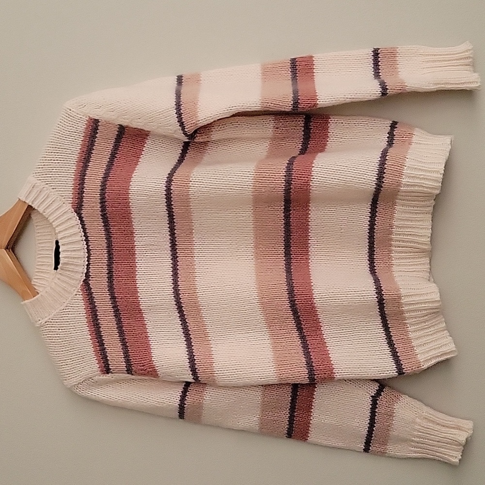 Lumiere Cream & Pink Striped Crewneck Sweater